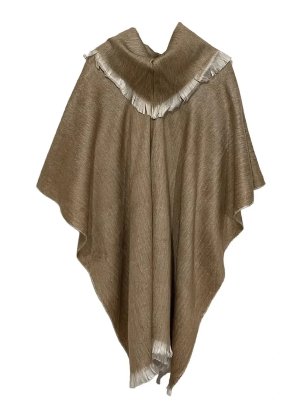 Baby Alpaca Poncho Wrap, Brown, Fringed, Cowl Neck, Ecuador- Women's Cozy Layer